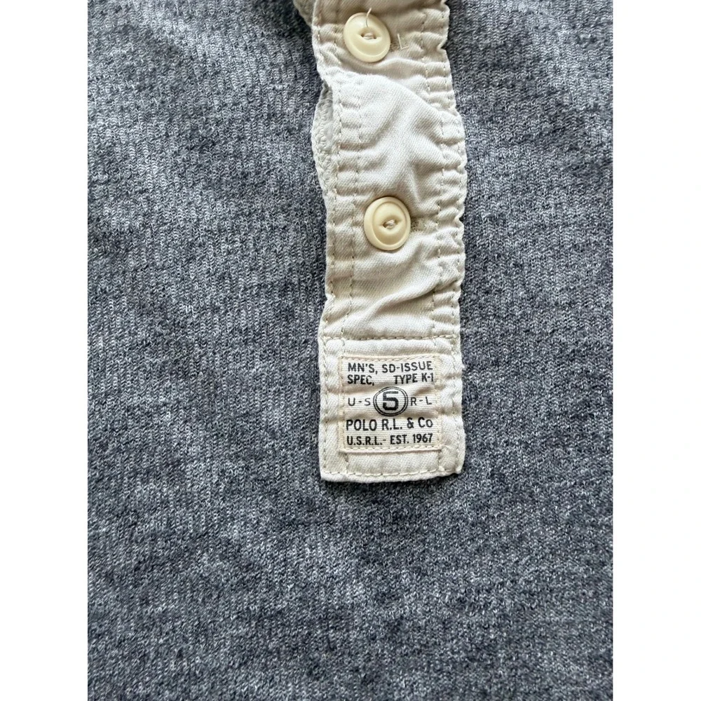 Polo Ralph Lauren Henley Shirt Mens L Grey Long Sleeve Waffle Knit Military Tag